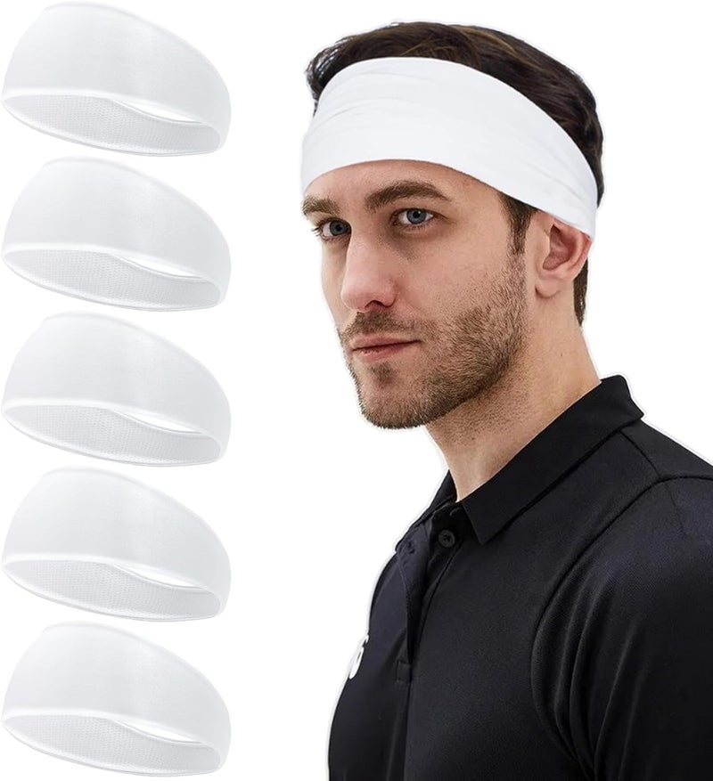 CellElection 5 Pack Sports Headband for Men, Breathable Mesh Design, Reused & Washed Mens Headband Sweat Bands for Running Yoga Fitness Workout - Image 1